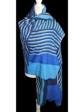 Diane Von Furstenberg Kenley Striped Cashmere Scarf 35x75 Blue Seasonal Print Wi